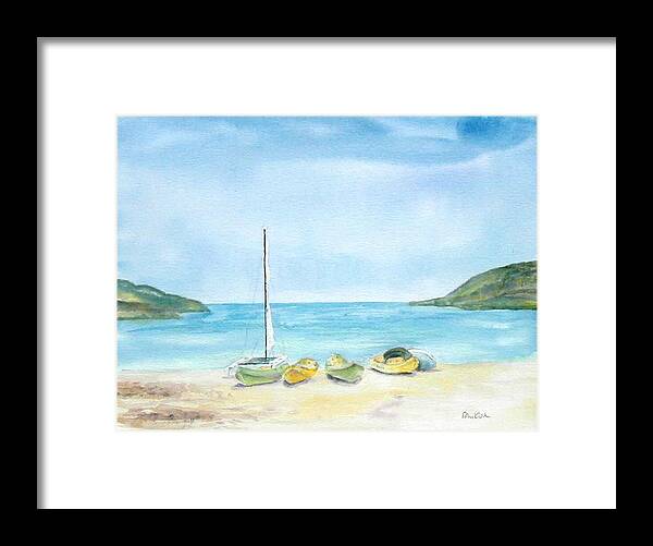 Beach Framed Print featuring the painting Beach Boats by Diane Kirk