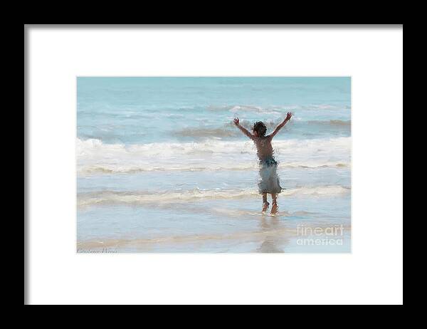 Ocean Art Framed Print featuring the painting Beach Boy Dancing by Constance Woods