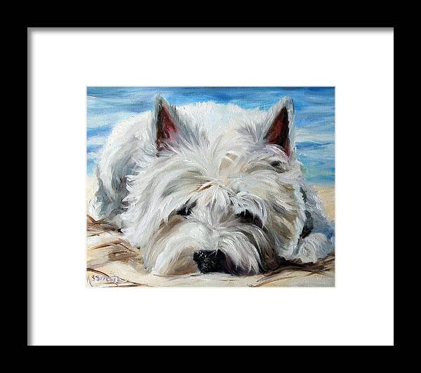 Art Framed Print featuring the painting Beach Bum by Mary Sparrow
