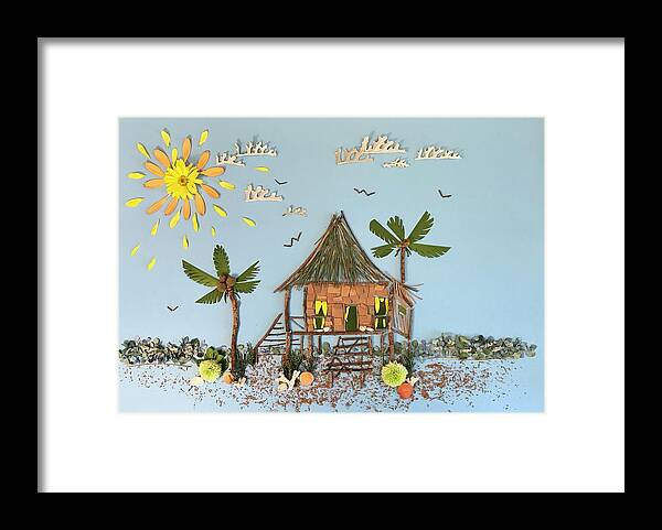 Foliage Art Framed Print featuring the mixed media Beach Bungalow by Susan Combest