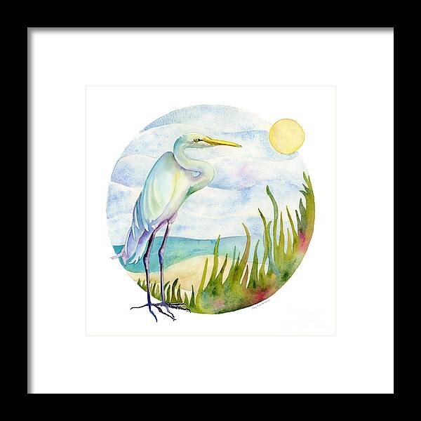 White Bird Framed Print featuring the painting Beach Heron by Amy Kirkpatrick