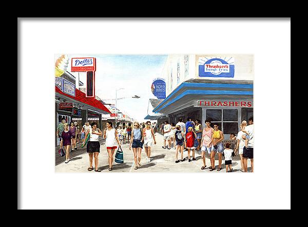 Fine Art Framed Print featuring the painting Beach/Shore I Boardwalk Ocean City MD - Original Fine Art Painting by G Linsenmayer