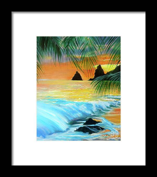 Orange Sunset Framed Print featuring the painting Beach Sunset by Jenny Lee