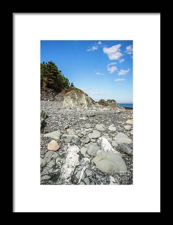 West Quoddy Head Light Framed Print featuring the photograph Beach view of West Quoddy Head by Alana Ranney