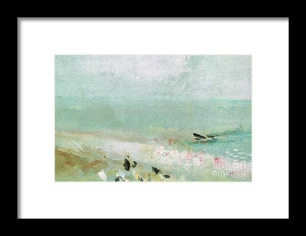 Turner Framed Print featuring the painting Beach with figures and a jetty by Joseph Mallord William Turner
