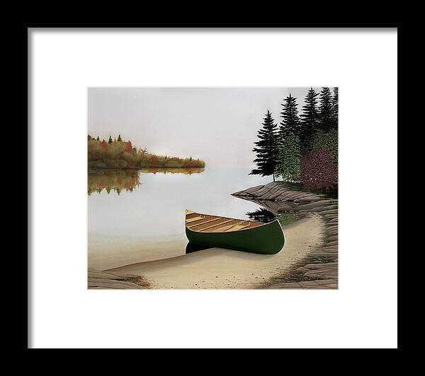 Canoe Paintings Framed Print featuring the painting Beached Canoe in Muskoka by Kenneth M Kirsch