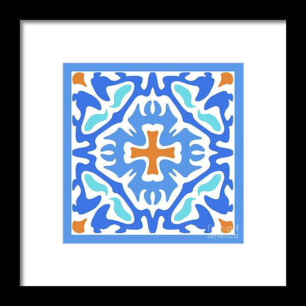 Blue Framed Print featuring the digital art Beachy Blue Abstract with Orange Accent by Melissa A Benson