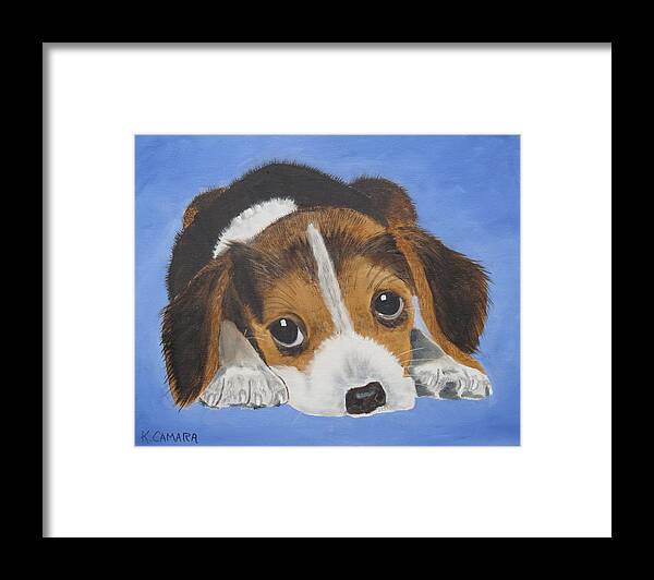 Pets Framed Print featuring the painting Beagle Sad Eyes by Kathie Camara