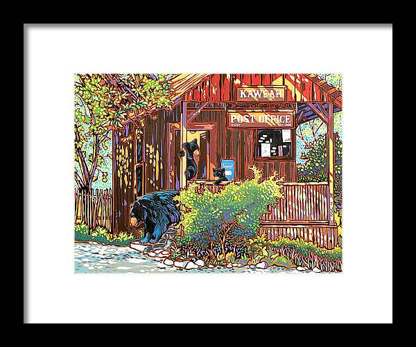 Bear Framed Print featuring the painting Bear Post by Nadi Spencer