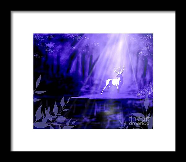 White Stag Framed Print featuring the digital art Bearer of Wishes by Alice Chen