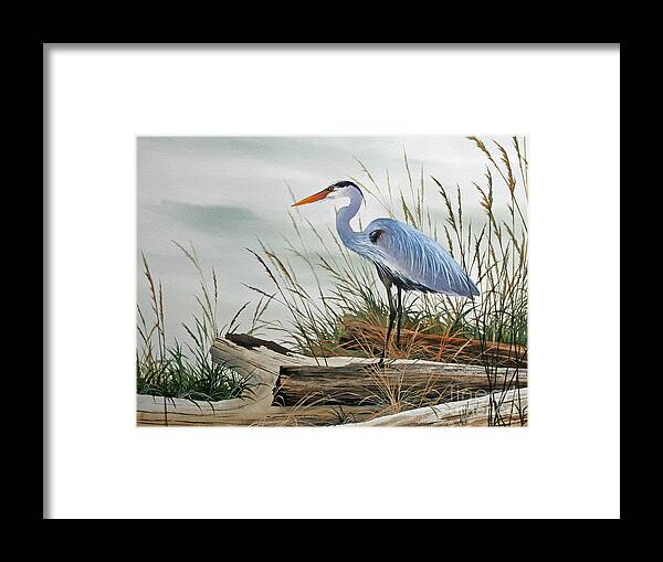 Beautiful Heron Shore Print Framed Print featuring the painting Beautiful Heron Shore by James Williamson