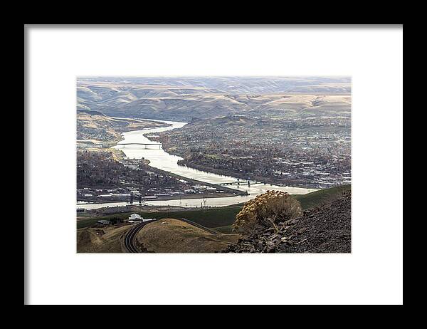 Lewiston Idaho Id Clarkston Washington Wa Lc-valley Lc Valley Pacific Northwest Lewis Clark Landscape Palouse Confluence Snake Clearwater River Hill View Old Spiral Highway Bridges Rivers Breathtaking Horizon Three Bridges Two Cities Earthtones Brown Beige Framed Print featuring the photograph Beautiful LC Valley by Brad Stinson