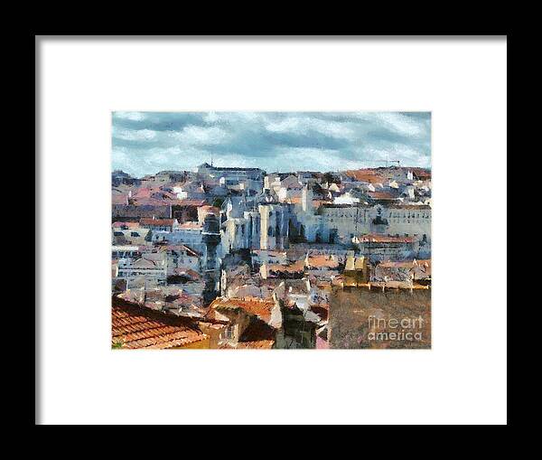 Painting Framed Print featuring the painting Beautiful Lisbon Street by Dimitar Hristov