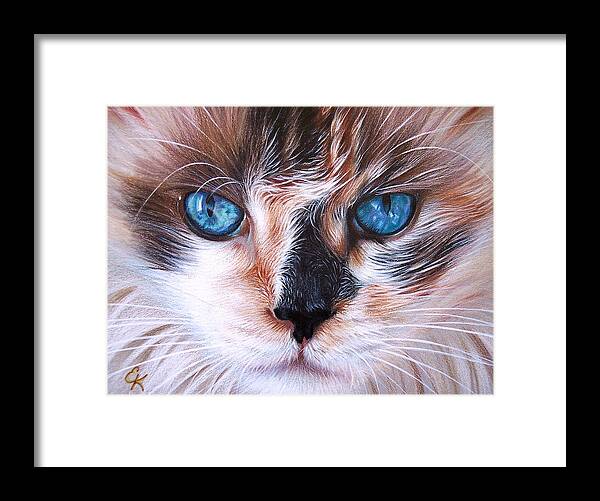 Cat Framed Print featuring the drawing Beautiful Mia by Elena Kolotusha