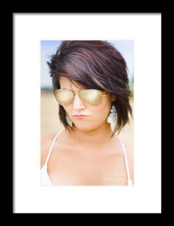 Girl Framed Print featuring the photograph Beautiful Sexy Woman In Summer Sunglasses by Jorgo Photography
