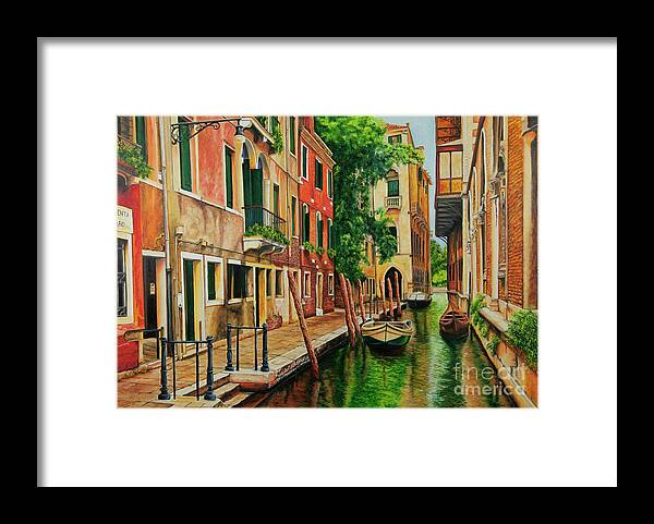 Venice Canal Framed Print featuring the painting Beautiful Side Canal In Venice by Charlotte Blanchard