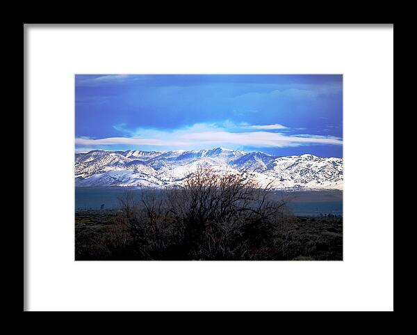 Snow Framed Print featuring the photograph Beautiful Snowy Mountains with Dead Tree by Matt Quest