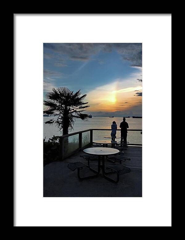 Alex Lyubar Framed Print featuring the photograph Beautiful sunset on the waterfront. by Alex Lyubar