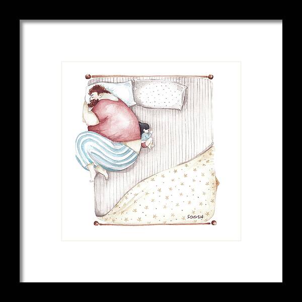 Illustration Framed Print featuring the painting Bed. King size. by Soosh