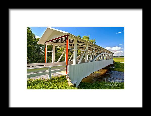 Bowser Coverd Bridge Framed Print featuring the photograph Bedford Osterburg Covered Bridge by Adam Jewell
