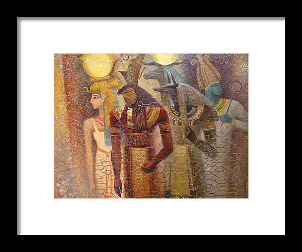 Osiris Framed Print featuring the painting Beginnings. Gods of Ancient Egypt by Valentina Kondrashova