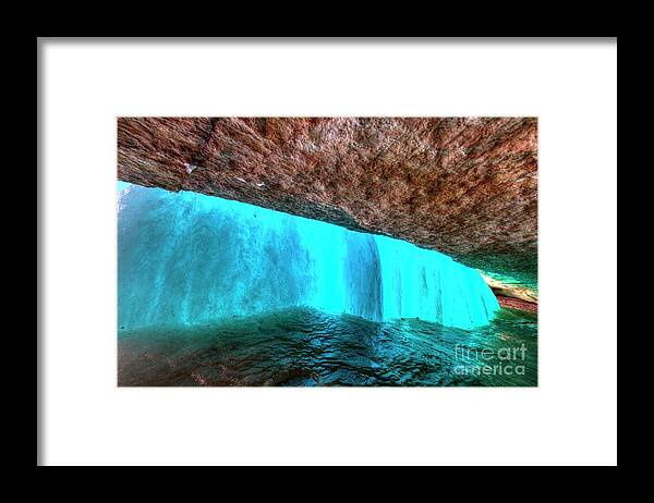 Behind Framed Print featuring the photograph Behind the Falls Minnehaha Falls Minneapolis Minnesota Winter Morning by Wayne Moran