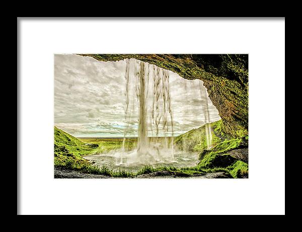 Saljalandsfoss Waterfall Framed Print featuring the photograph Behind the scene by Greg Wyatt