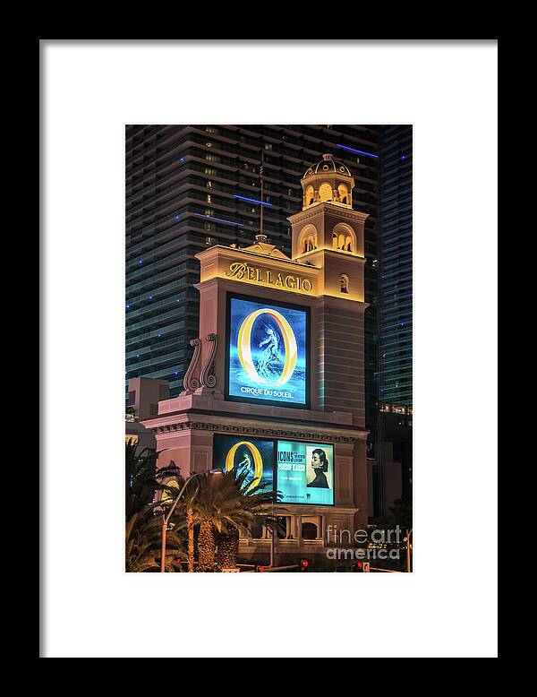 Bellagio Framed Print featuring the photograph Bellagio Sign at Night by Aloha Art