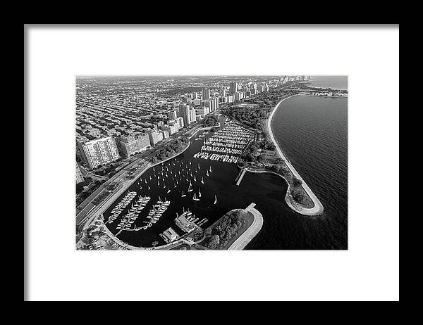 Belmont Framed Print featuring the photograph Belmont Harbor Chicago B W by Steve Gadomski