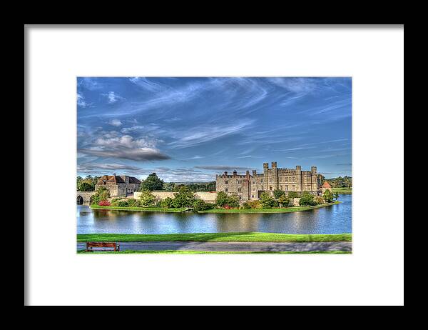 Leeds Castle Framed Print featuring the photograph Bench view of Leeds Castle by Chris Thaxter