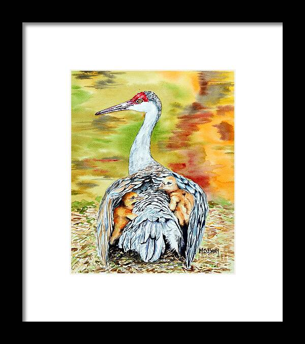 Sandhill Crane Framed Print featuring the painting Beneath My Wings by Maria Barry