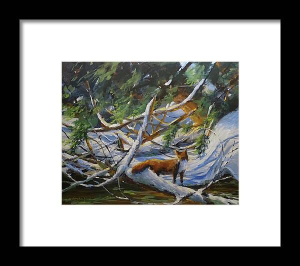 Fox Framed Print featuring the painting Beneath the Cedars by Sandra Strohschein