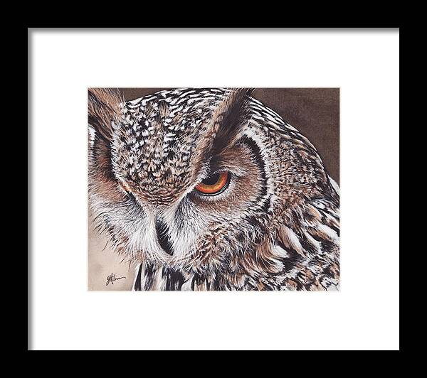 Owl Framed Print featuring the painting Bengal Eagle Owl by Greg and Linda Halom