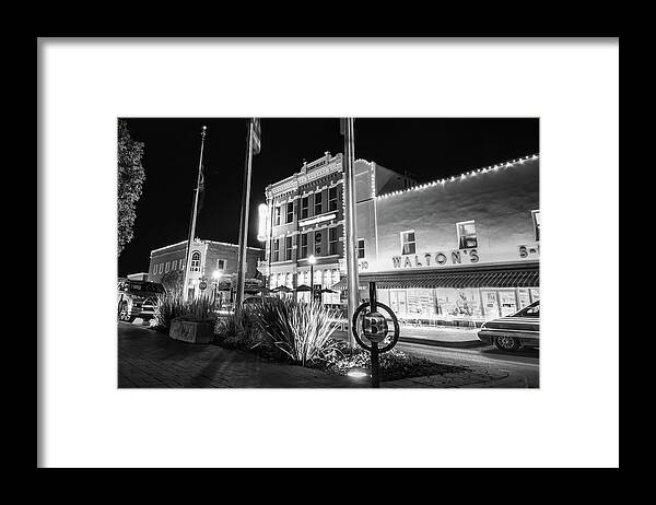 Bentonville Skyline Framed Print featuring the photograph Bentonville Town Square - Black and White by Gregory Ballos
