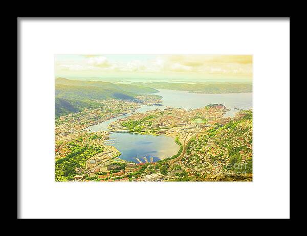 Bergen Framed Print featuring the photograph Bergen aerial Norway by Benny Marty