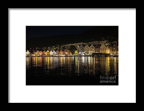 Bergen Framed Print featuring the photograph Bergen at Night by Eva Lechner