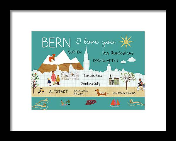 Bern I Love You Framed Print featuring the mixed media Bern I love you by Claudia Schoen