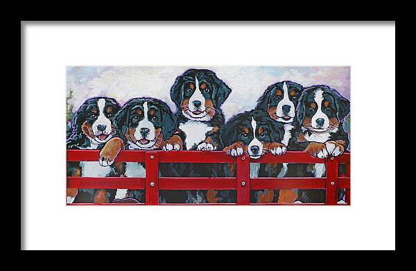 Bernese Mountain Dog Framed Print featuring the painting Bernese Mountain Dog Puppies by Nadi Spencer