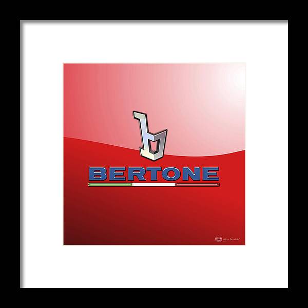 �wheels Of Fortune� Collection By Serge Averbukh Framed Print featuring the photograph Bertone 3 D Badge on Red by Serge Averbukh