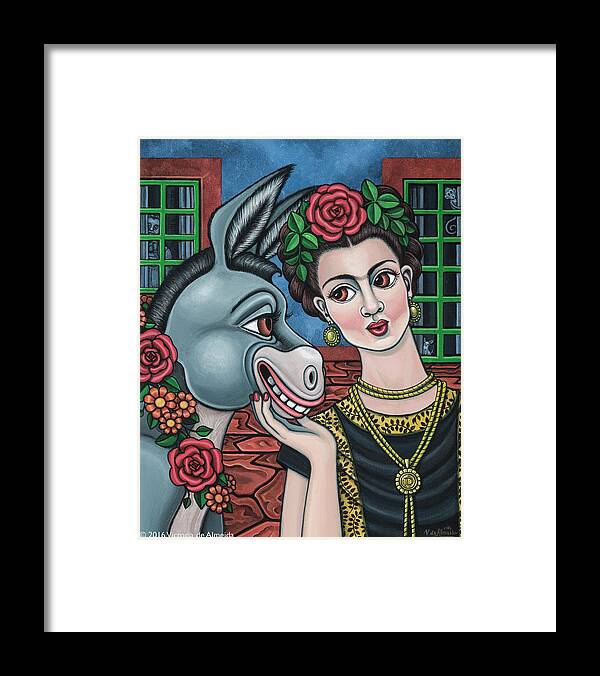 Hispanic Art Framed Print featuring the painting Beso or Fridas Kisses by Victoria De Almeida
