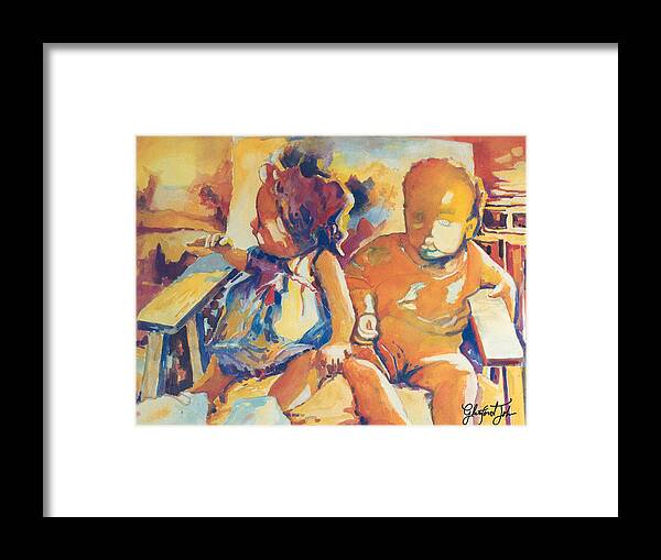 Children Framed Print featuring the painting Best Friends by Glenford John