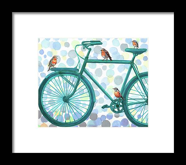 Better By Bike Framed Print featuring the painting Better By Bike Birds On Bicycle by Irina Sztukowski
