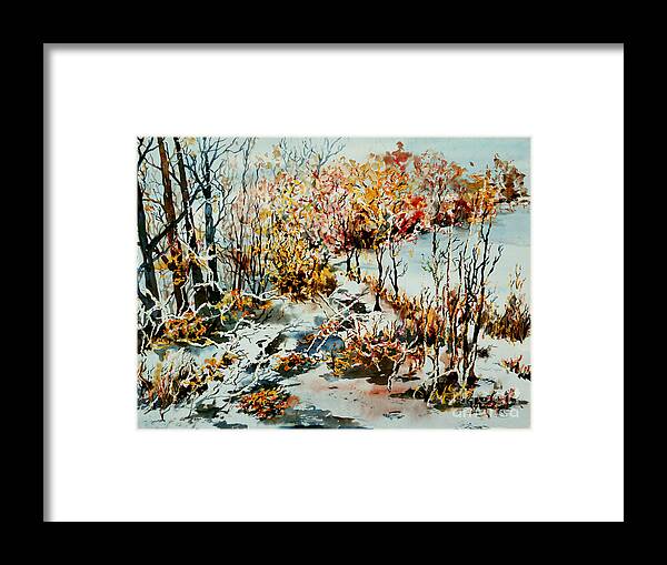 Watercolour Framed Print featuring the painting Between frozen waters by Almo M
