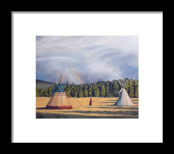 Oil Framed Print featuring the painting Between two lodges by Todd Cooper