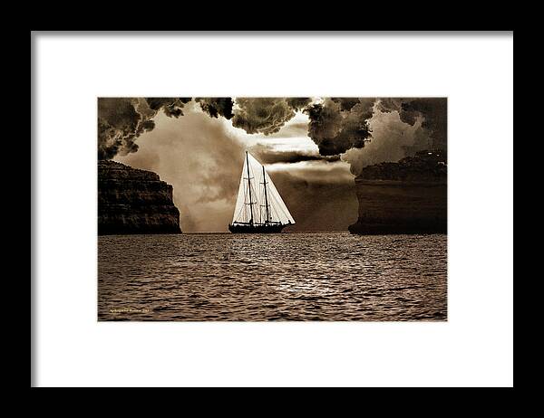 Yacht Framed Print featuring the photograph Between Two Rocks by Aleksander Rotner