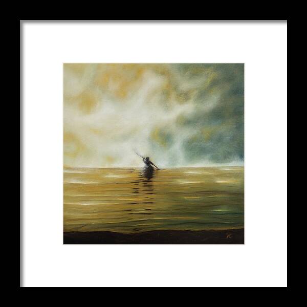 Kayak Framed Print featuring the painting Beyond The Veil by Neslihan Ergul Colley