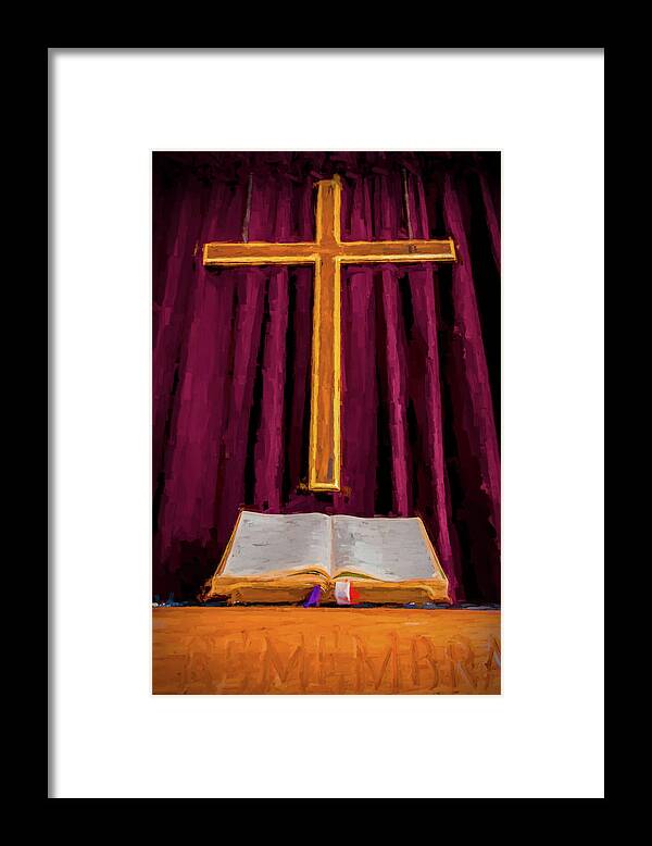 Cross Framed Print featuring the digital art Bible and Cross by Barry Wills
