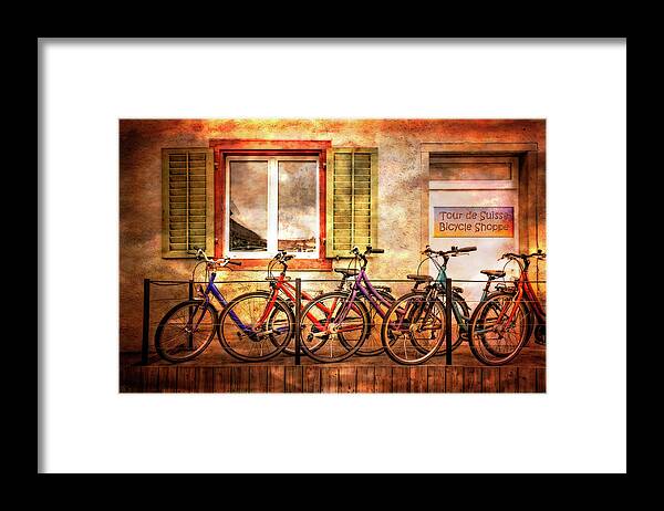 Bike Framed Print featuring the photograph Bicycle Line-Up by Debra and Dave Vanderlaan