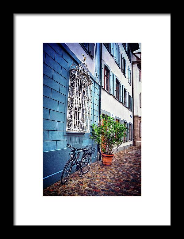 Basel Framed Print featuring the photograph Bicycle on A Cobbled Lane in Basel Switzerland by Carol Japp