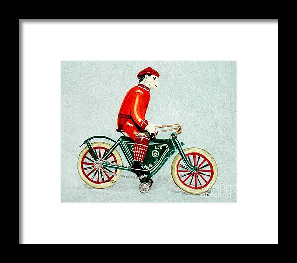Drawing Framed Print featuring the drawing Bicycle Rider by Glenda Zuckerman